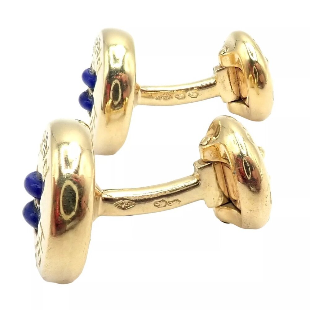 Rare! Vintage Authentic Hermes Paris 18k Yellow Gold Mens Lapis Button Cufflinks - Picture 5 of 11